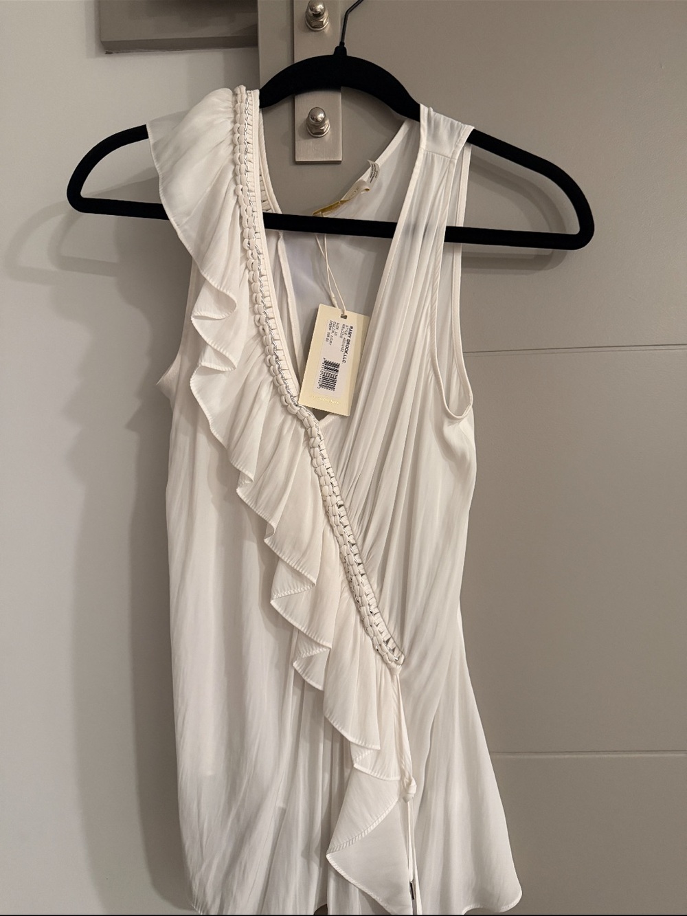 Ramy Brook White Ruffle-Trim Sleeveless Wrap Top